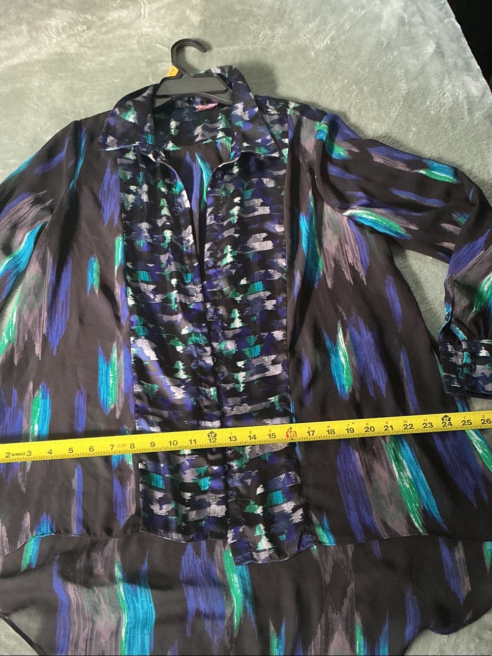 Women’s Abstract Brushstroke Button-Up Blouse in Black, Teal & Purple